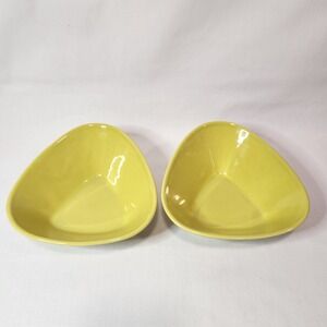Set of 2 Crate & Barrel Triangle Cereal Soup Bowls Ceramic Yellow Green Portugal